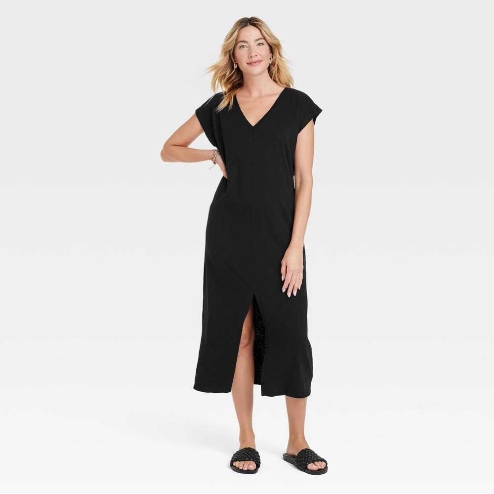EUC- Universal Thread 100% Cotton V Neck Maxi Dress w/Front Slit